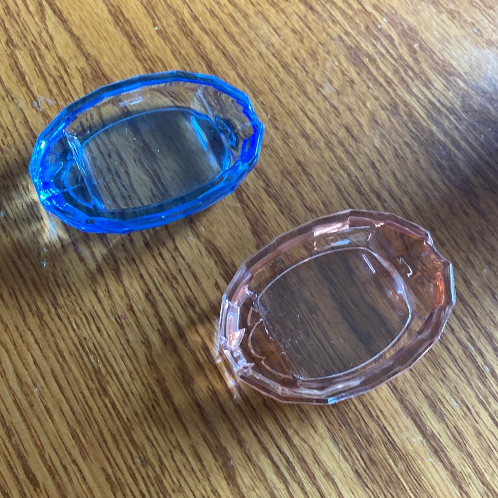 VTG MCM Czech Glass Miniature Ashtrays Set of 2 Pink and Blue